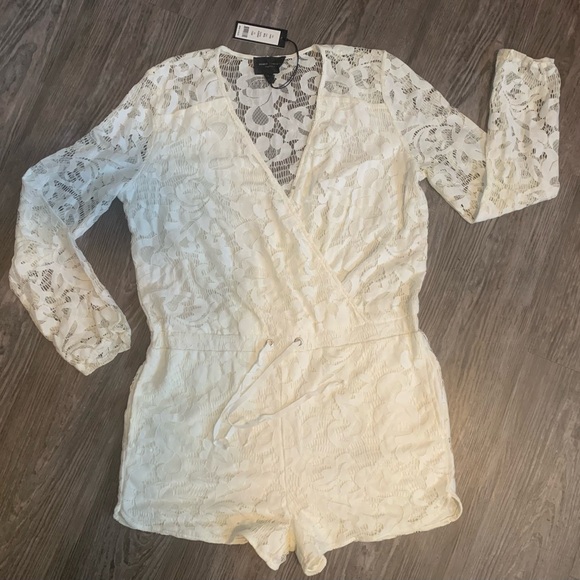 Romeo & Juliet Couture Pants - Romeo & Juliet Couture Cream Colored Lace Romper